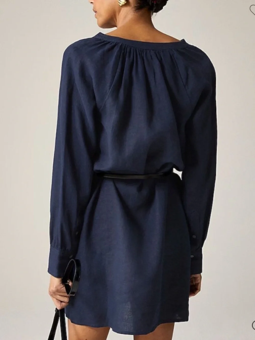 J.Crew Long-Sleeve Navy Linen Shift Dress XS